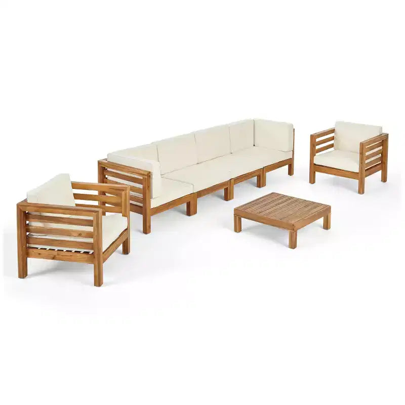Christopher Knight Home Oana – Salon d'extérieur 6 places en bois d'acacia avec canapé et fauteuils, et coussins