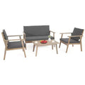 4-Piece Acacia Wood Patio Conversation Set with Grey Cushions