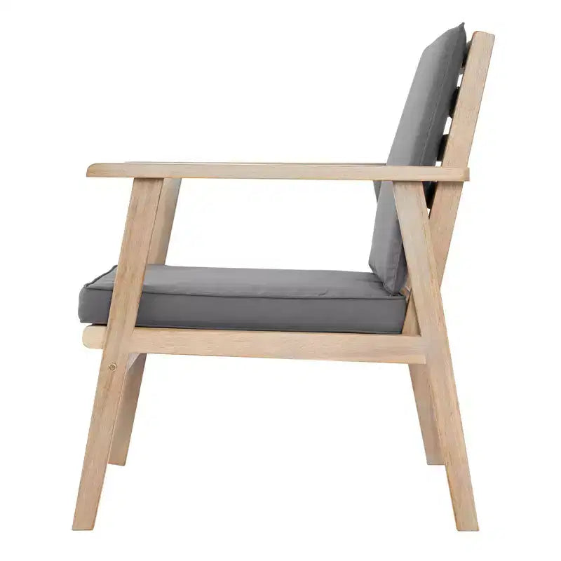 Ensemble de conversation 4 pièces en bois d'acacia avec coussins gris