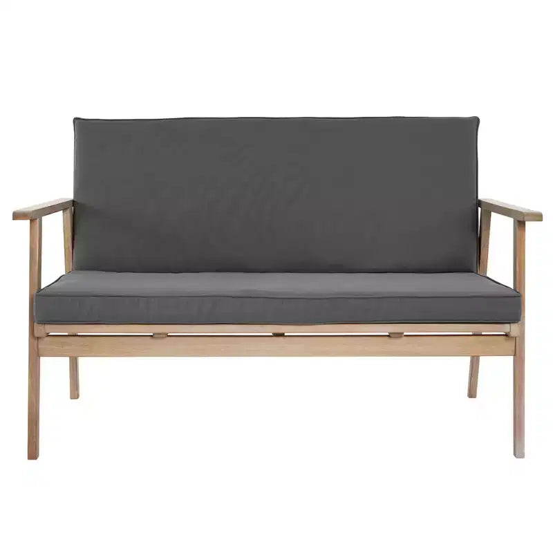 Ensemble de conversation 4 pièces en bois d'acacia avec coussins gris