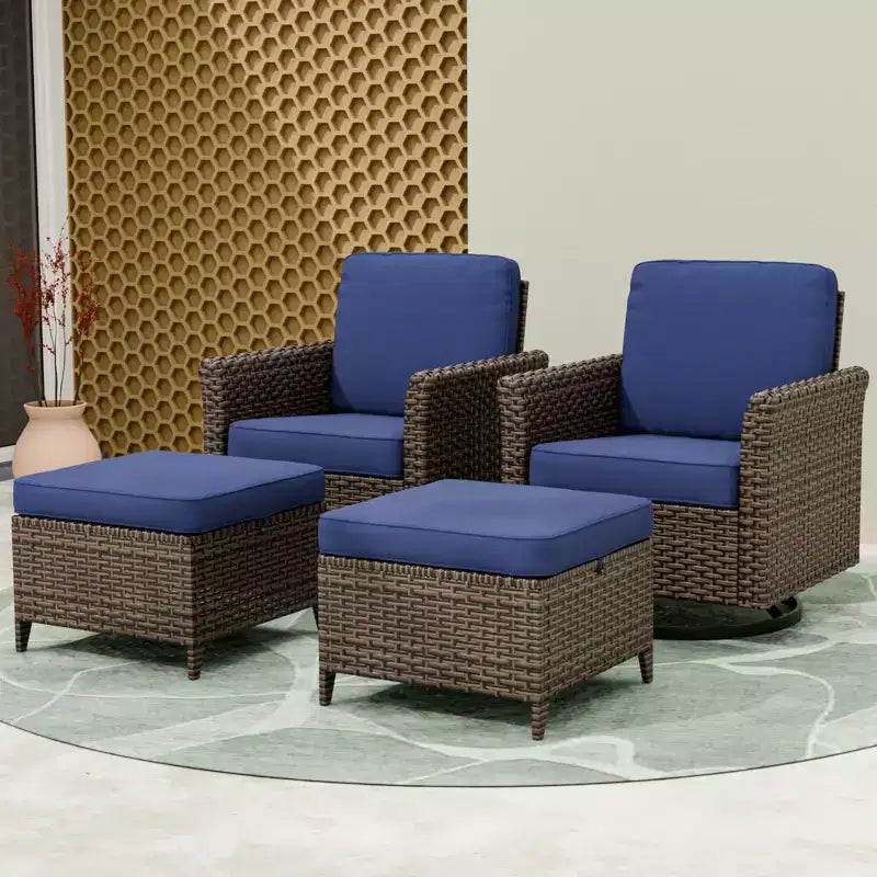 EAGLE PEAK Ocean Vista, ensemble de conversation d'extérieur 4 pièces en osier, avec chaises pivotantes en osier varié et coussins