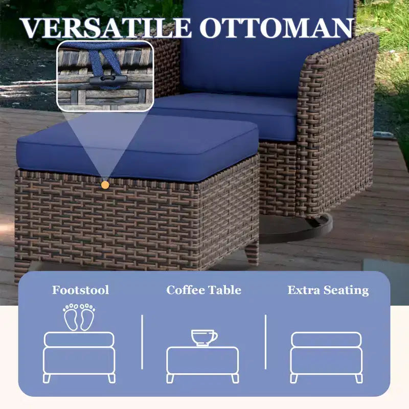 EAGLE PEAK Ocean Vista, ensemble de conversation d'extérieur 4 pièces en osier, avec chaises pivotantes en osier varié et coussins