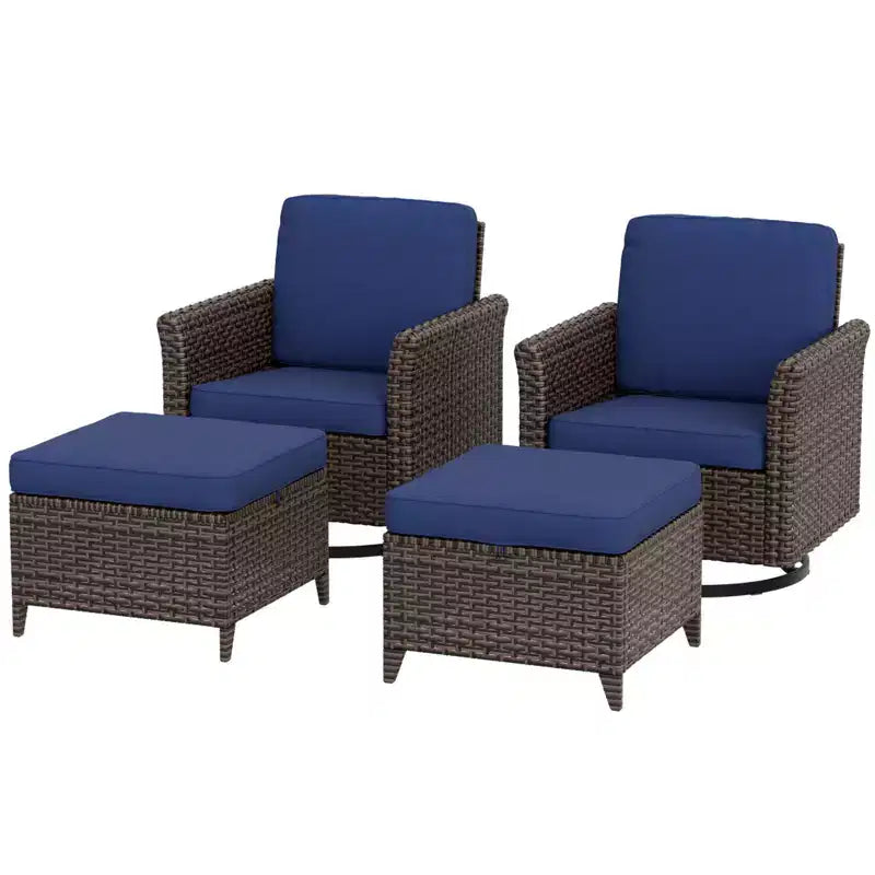 EAGLE PEAK Ocean Vista, ensemble de conversation d'extérieur 4 pièces en osier, avec chaises pivotantes en osier varié et coussins