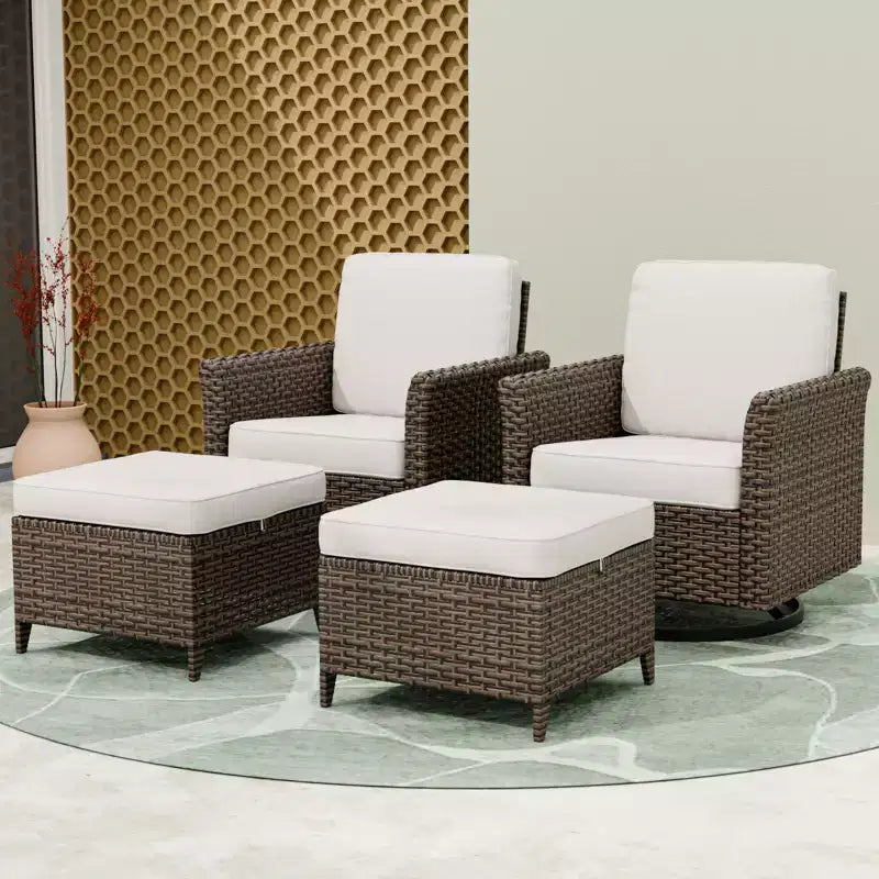 EAGLE PEAK Ocean Vista, ensemble de conversation d'extérieur 4 pièces en osier, avec chaises pivotantes en osier varié et coussins