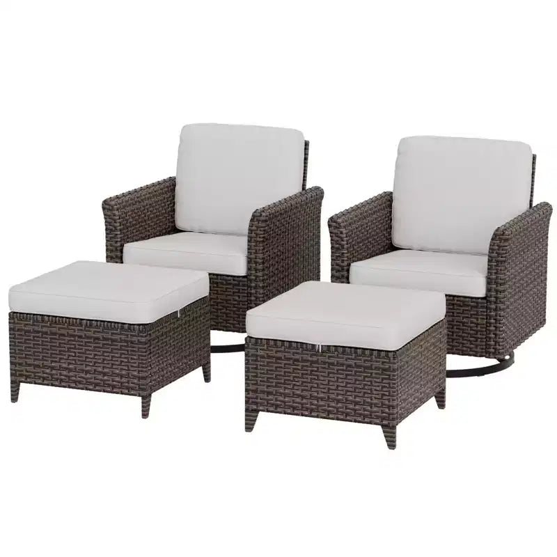 EAGLE PEAK Ocean Vista, ensemble de conversation d'extérieur 4 pièces en osier, avec chaises pivotantes en osier varié et coussins