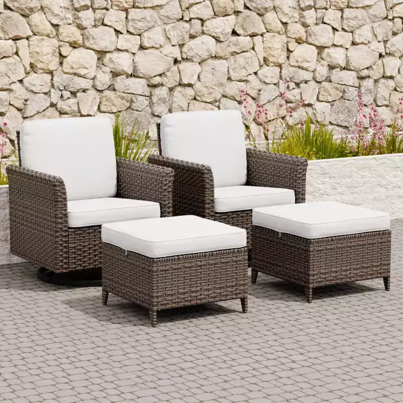 EAGLE PEAK Ocean Vista 4 piece Wicker Outdoor Patio Seating Set, Variated Wicker Conversation Swivel Chairs Set with Cushions