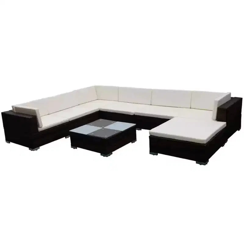 vidaXL Patio Lounge Set - 8 Pieces, Poly Rattan, Brown, Weather-Resistant with Cushions - Ideal for Garden or Patio