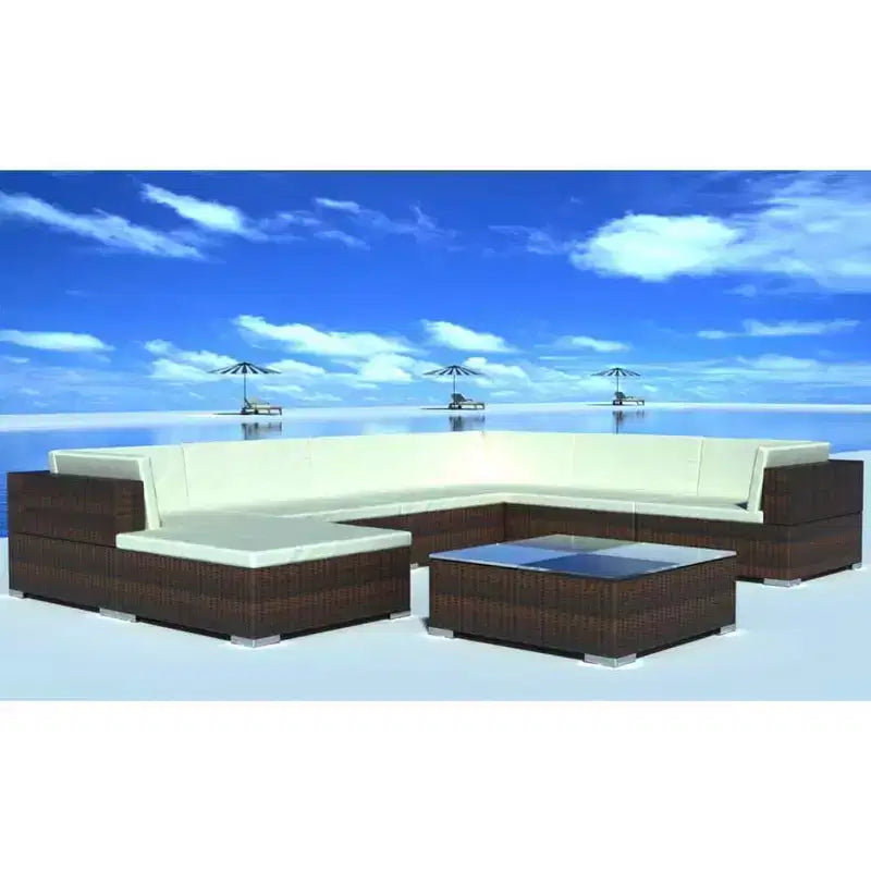 vidaXL Salon de jardin – 8 pièces, en résine tressée, marron, résistant aux intempéries avec coussins – Idéal pour le jardin ou le patio