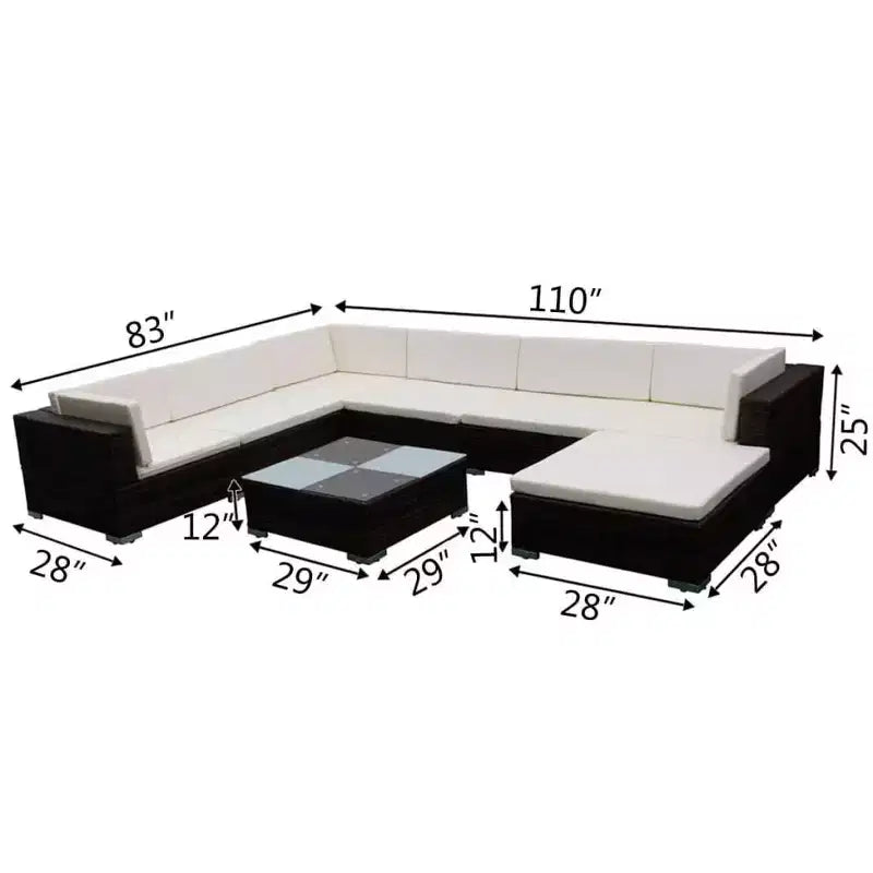 vidaXL Salon de jardin – 8 pièces, en résine tressée, marron, résistant aux intempéries avec coussins – Idéal pour le jardin ou le patio