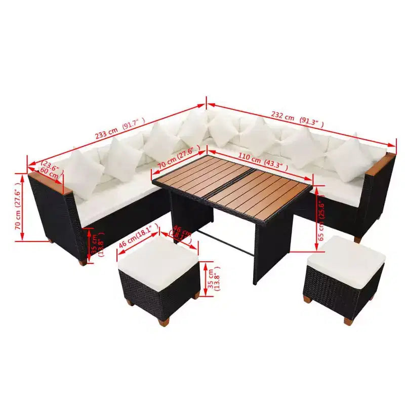 Ensemble de meubles de jardin vidaXL 7 pièces noir et crème