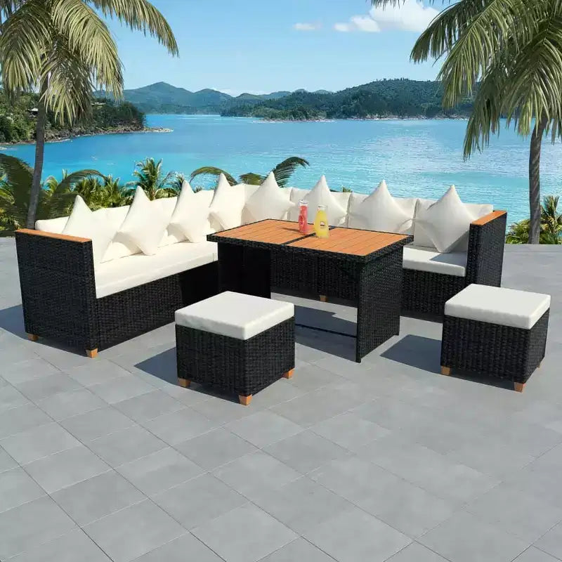 Ensemble de meubles de jardin vidaXL 7 pièces noir et crème