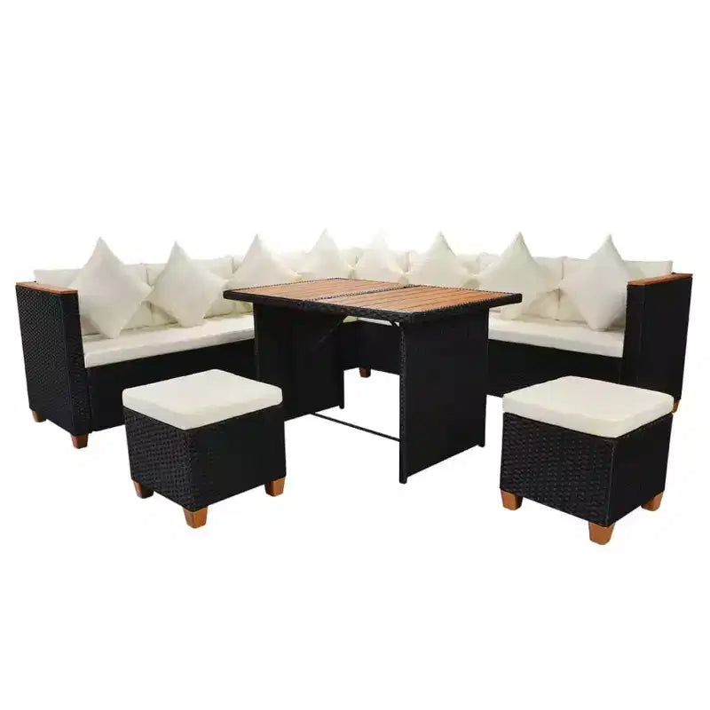 Ensemble de meubles de jardin vidaXL 7 pièces noir et crème