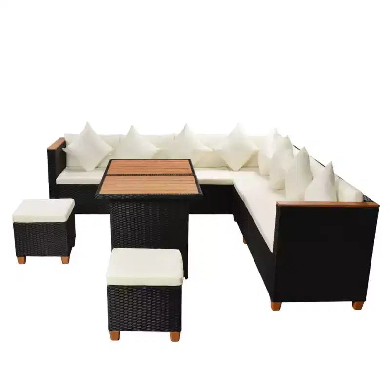 Ensemble de meubles de jardin vidaXL 7 pièces noir et crème