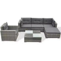vidaXL 6-Piece Patio Lounge Set - Outdoor Sofa Set with Cushions and Tea Table - Gray Poly Rattan
