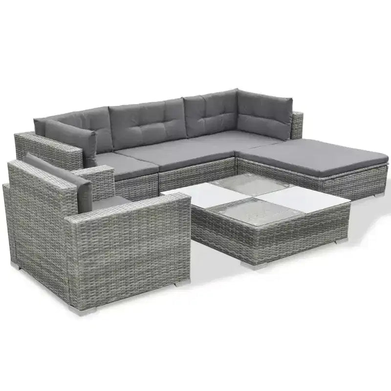 vidaXL Ensemble de salon de jardin 6 pièces - Canapé d'extérieur avec coussins et table basse - Résine tressée grise