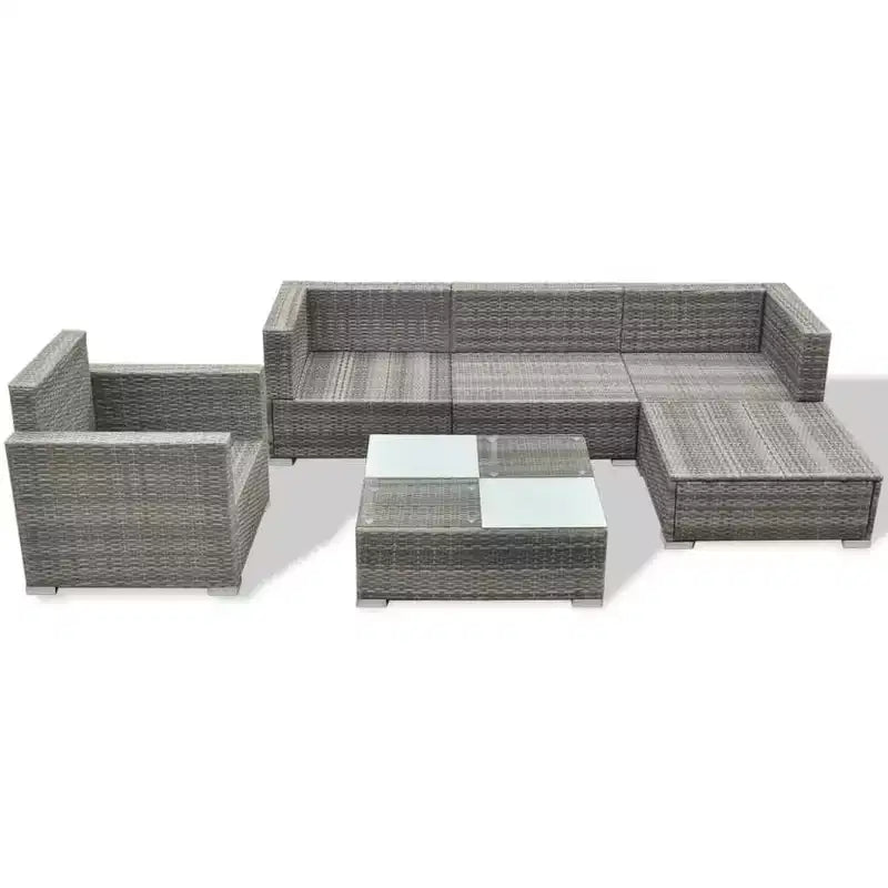 vidaXL Ensemble de salon de jardin 6 pièces - Canapé d'extérieur avec coussins et table basse - Résine tressée grise