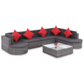 vidaXL Gray Poly Rattan Patio Lounge Set - 8 Piece Sofa Set with Cushions and Glass Tabletop for Garden and Outdoor Living