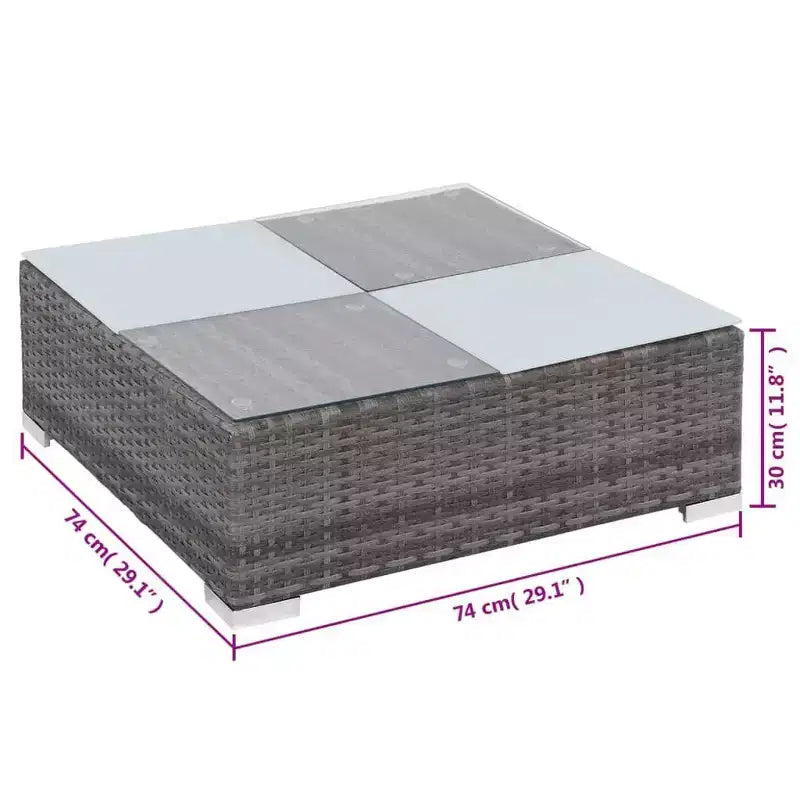 vidaXL Salon de jardin en résine tressée gris - Ensemble canapé 8 pièces avec coussins et plateau de table en verre pour jardin et extérieur