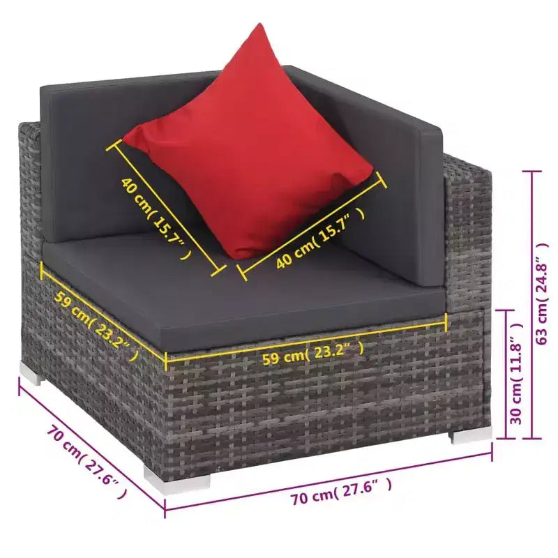 vidaXL Salon de jardin en résine tressée gris - Ensemble canapé 8 pièces avec coussins et plateau de table en verre pour jardin et extérieur