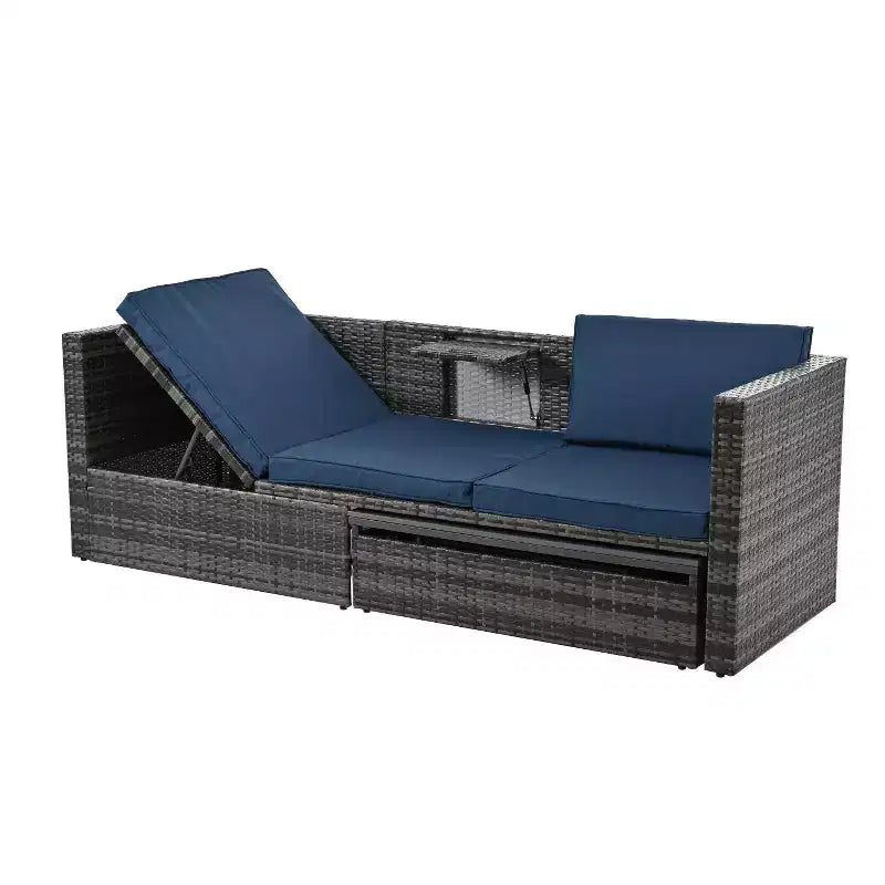 Salons de jardin Bestier, ensemble de conversation d'extérieur en osier avec table relevable, dossier réglable, poufs, canapé modulable pour l'arrière-cour