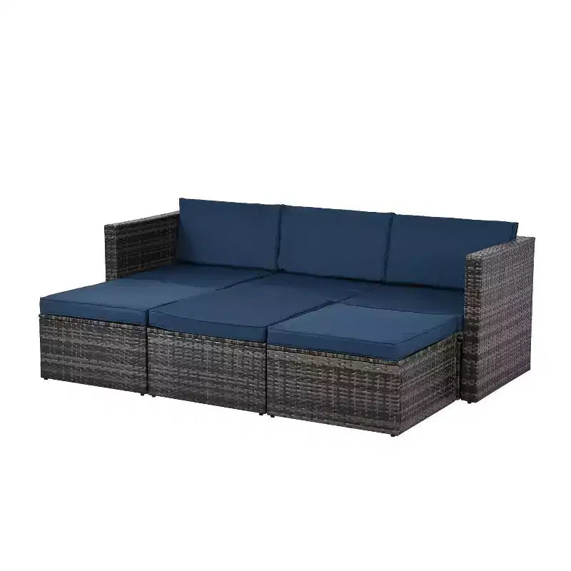 Salons de jardin Bestier, ensemble de conversation d'extérieur en osier avec table relevable, dossier réglable, poufs, canapé modulable pour l'arrière-cour
