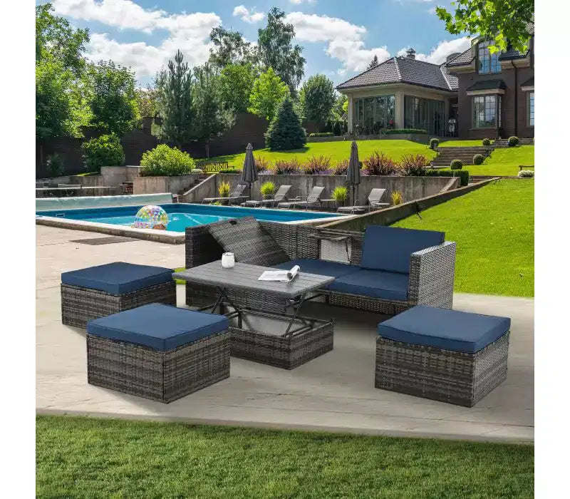 Bestier Patio Furniture Sets, Outdoor Wicker Conversation Set with Lift Top Table, Adjustable Backrest, Ottomans, Modular Sectional Sofa for Backyard