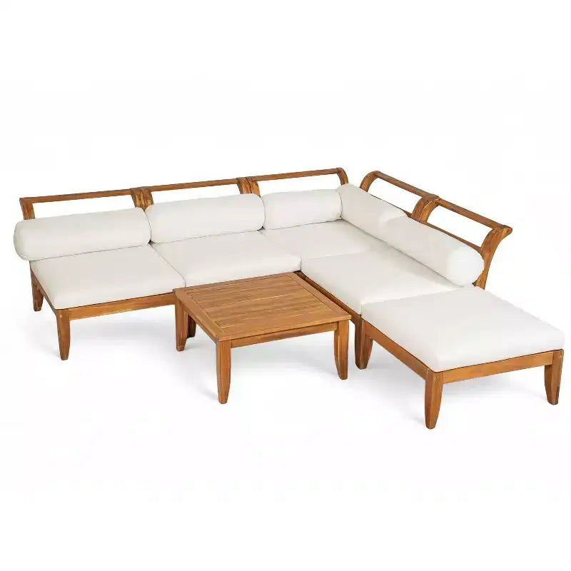 Ensemble de patio 6 pièces Whisen avec lit de repos, table à thé et pouf