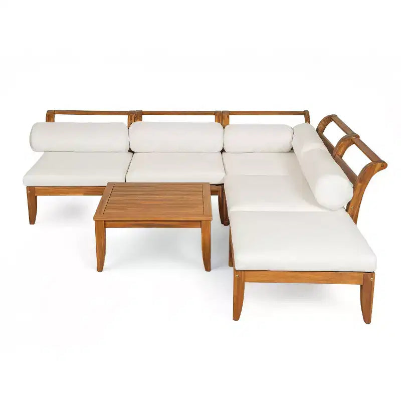 Ensemble de patio 6 pièces Whisen avec lit de repos, table à thé et pouf