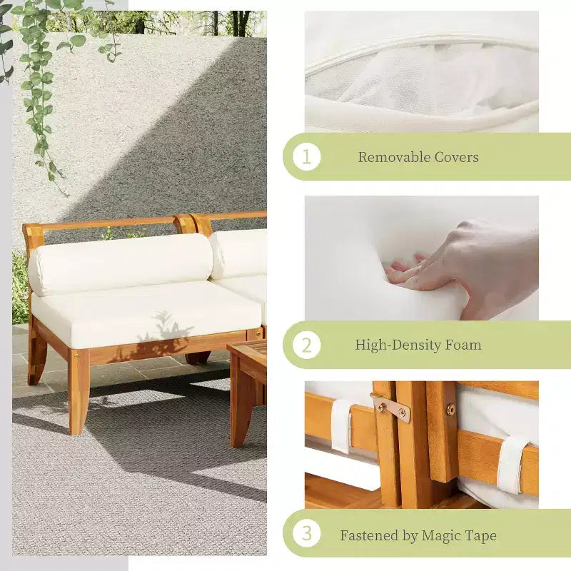Ensemble de patio 6 pièces Whisen avec lit de repos, table à thé et pouf