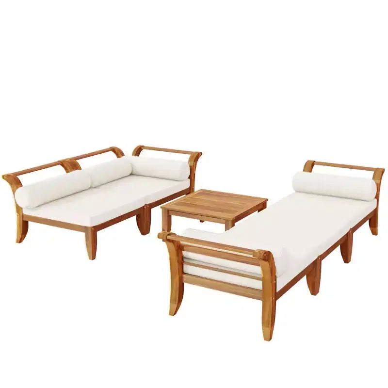 Ensemble de patio 6 pièces Whisen avec lit de repos, table à thé et pouf
