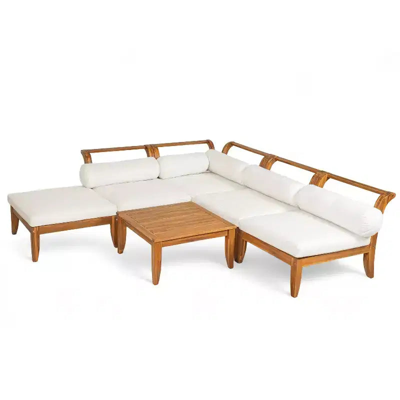 Ensemble de patio 6 pièces Whisen avec lit de repos, table à thé et pouf