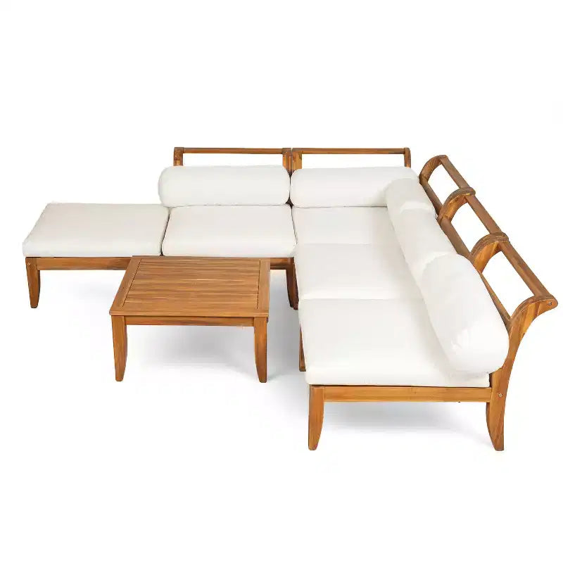 Ensemble de patio 6 pièces Whisen avec lit de repos, table à thé et pouf