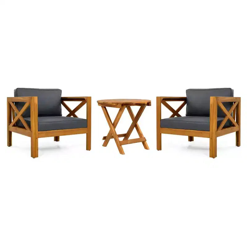 NAYSAYE Patio Chaise Lounges Outdoor Wood Conversation Set with Cushions and Foldable Table for Patio, Gray and Teak, 28.7*27.9*24