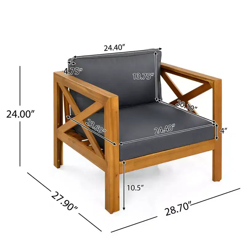 NAYSAYE Chaise longues de patio en bois avec coussins et table pliante pour l'extérieur, gris et teck, 28,7 x 27,9 x 24