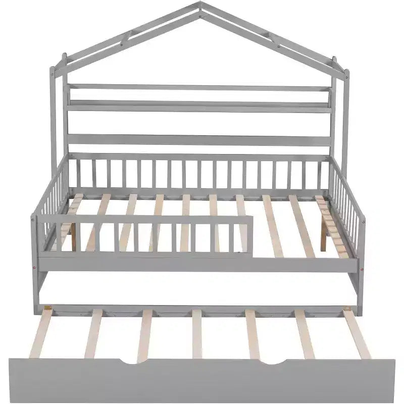 Pine Wood Kids House Bed Frame Full Size 74.4''
