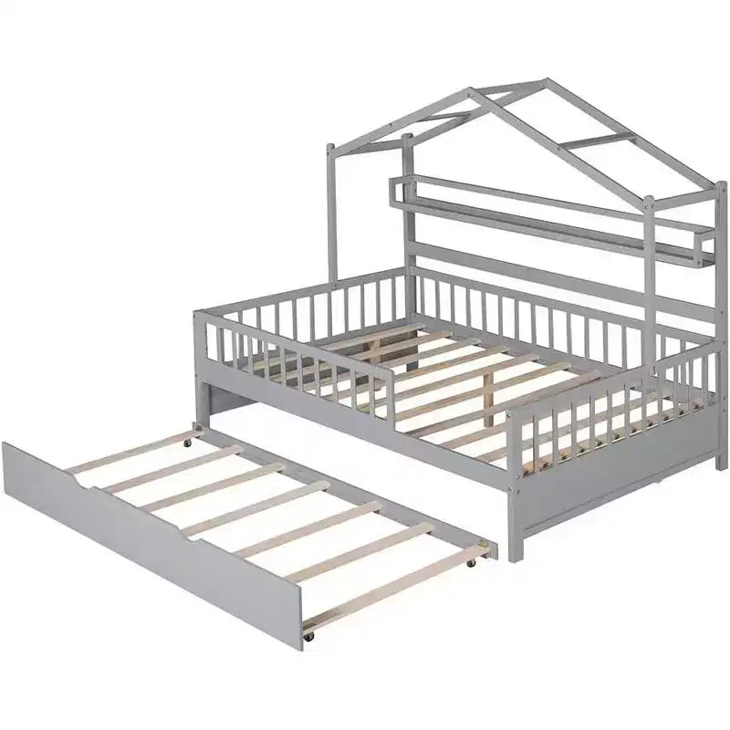 Pine Wood Kids House Bed Frame Full Size 74.4''