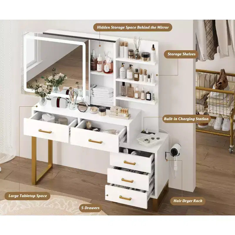 MDF Vanity Desk with LED Mirror 46.8''