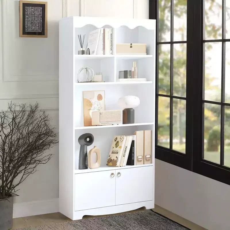 Melamine 5-Tier Bookcase with Cabinet 63''