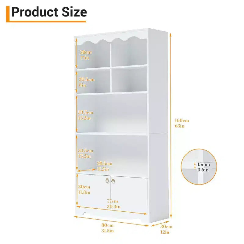 Melamine 5-Tier Bookcase with Cabinet 63''