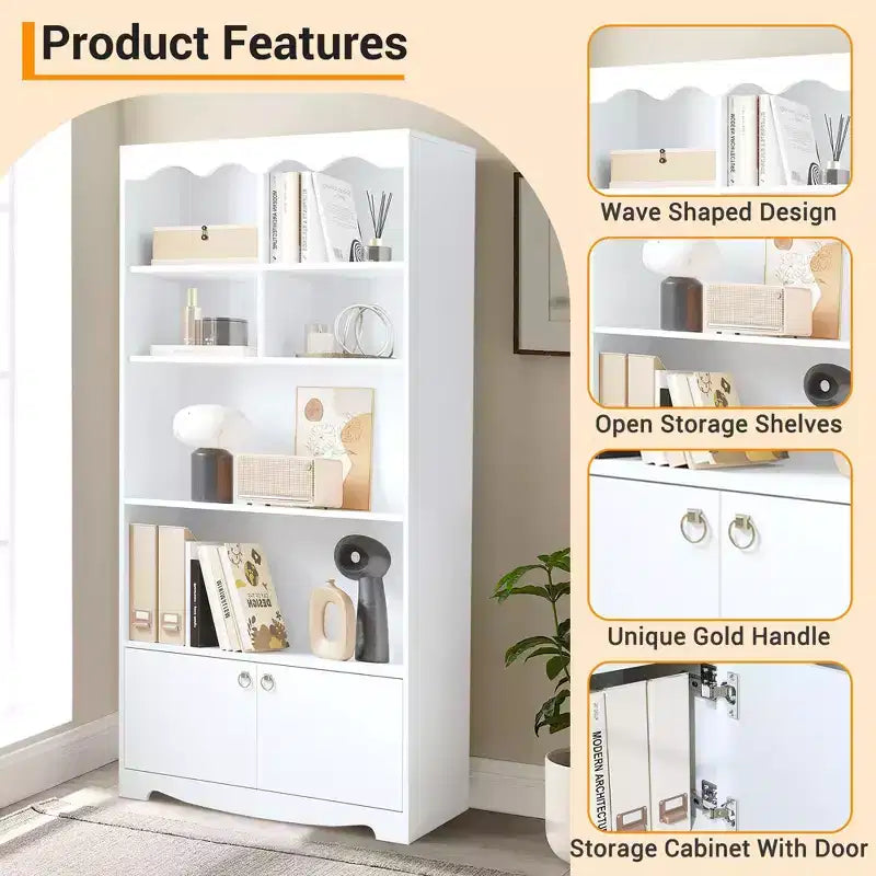 Melamine 5-Tier Bookcase with Cabinet 63''