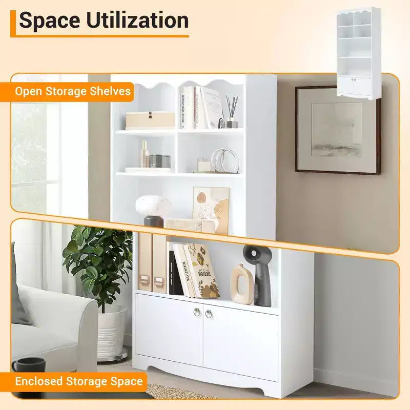 Melamine 5-Tier Bookcase with Cabinet 63''