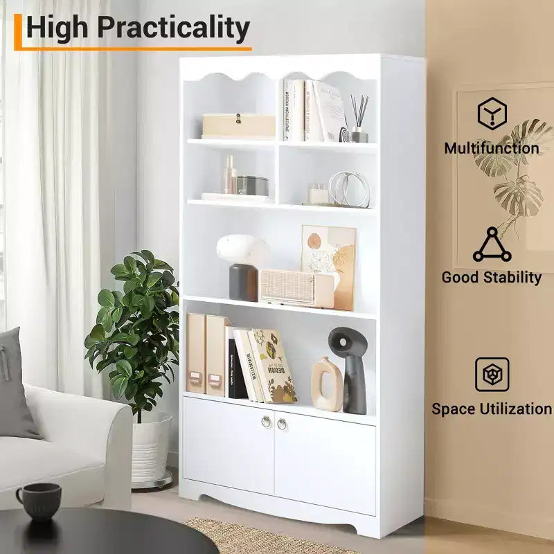Melamine 5-Tier Bookcase with Cabinet 63''