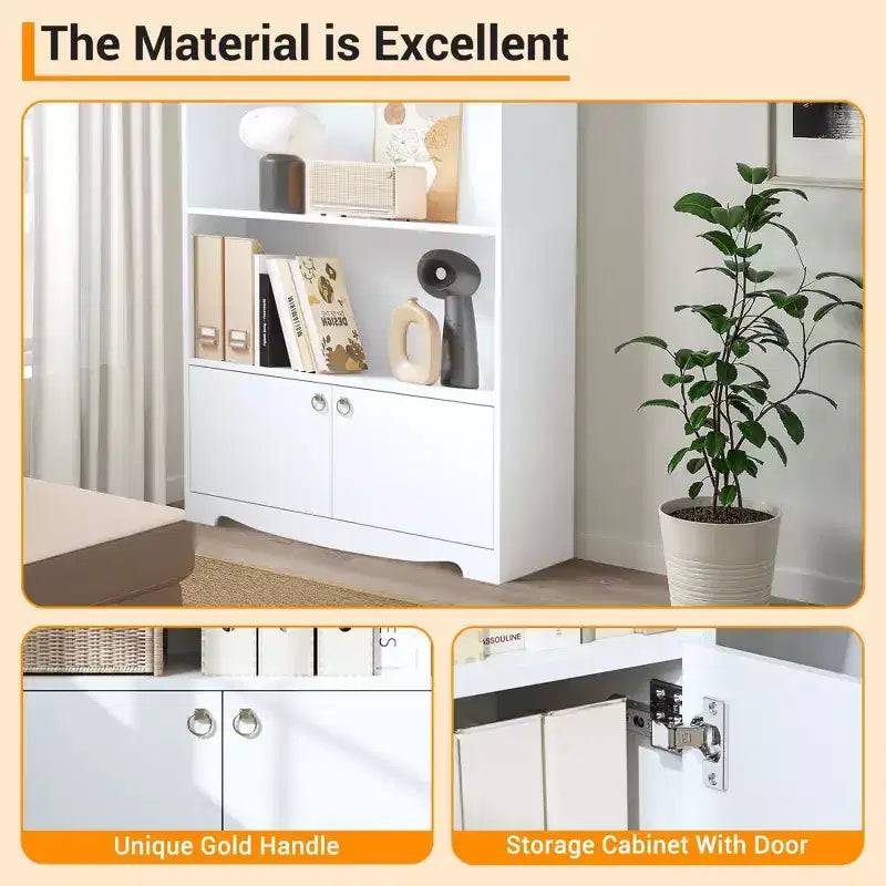 Melamine 5-Tier Bookcase with Cabinet 63''