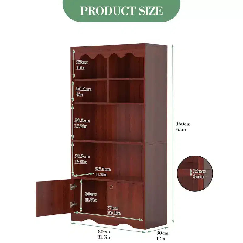Melamine 5-Tier Bookcase with Cabinet 63''