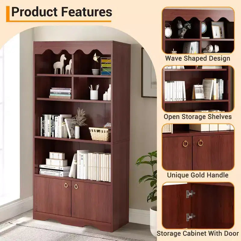Melamine 5-Tier Bookcase with Cabinet 63''