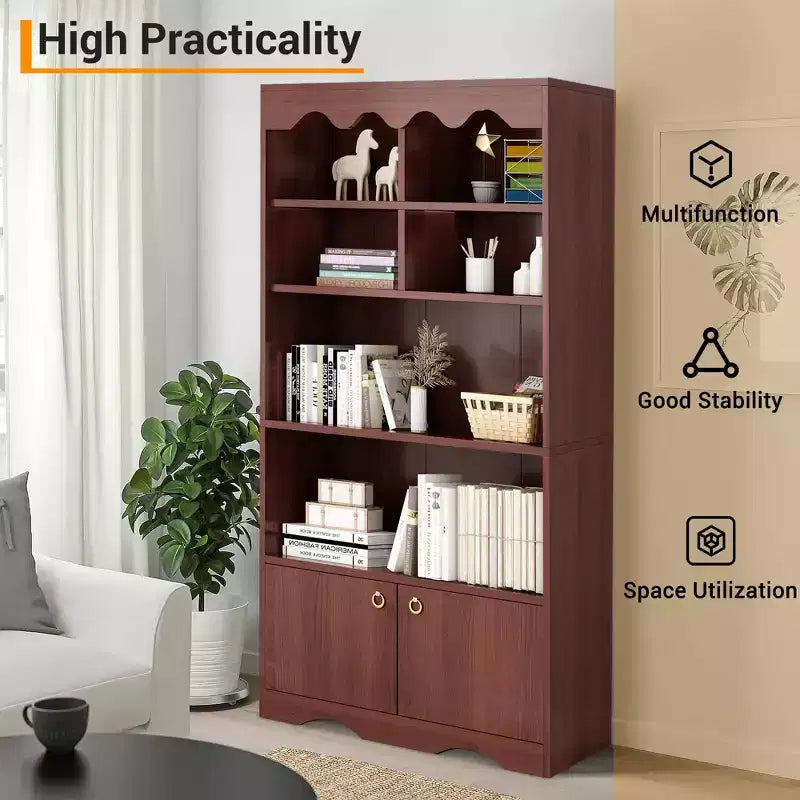 Melamine 5-Tier Bookcase with Cabinet 63''