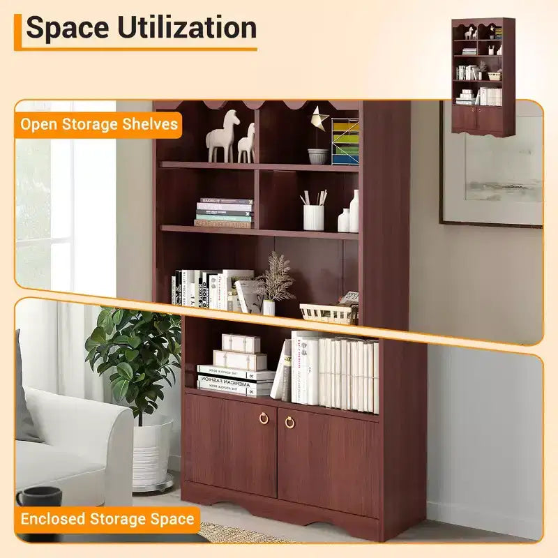 Melamine 5-Tier Bookcase with Cabinet 63''