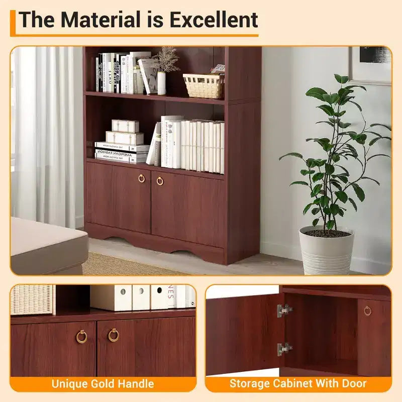 Melamine 5-Tier Bookcase with Cabinet 63''