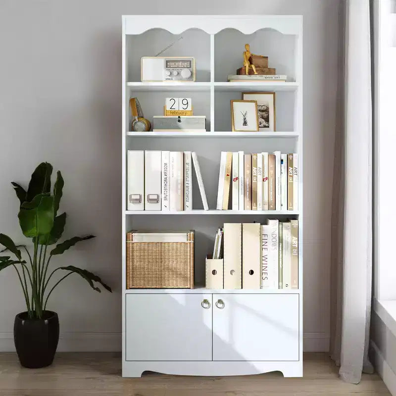 Melamine 5-Tier Bookcase with Cabinet 63''