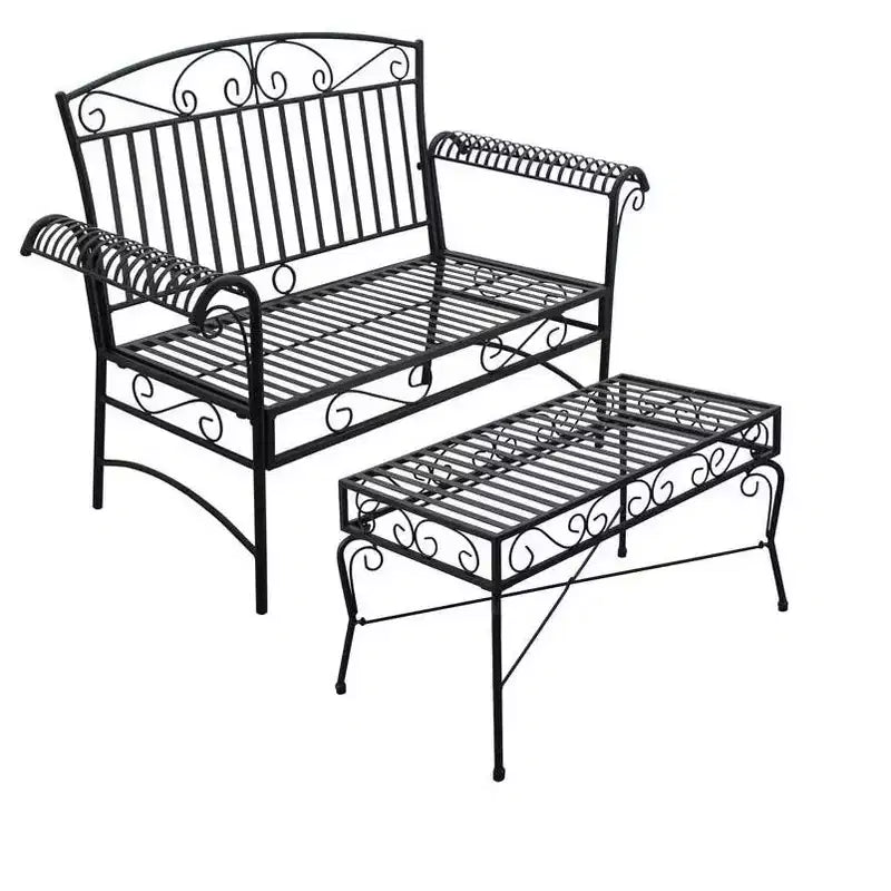 Courtyard Casual Black Steel French Quarter Outdoor Loveseat and Coffee Table Set
